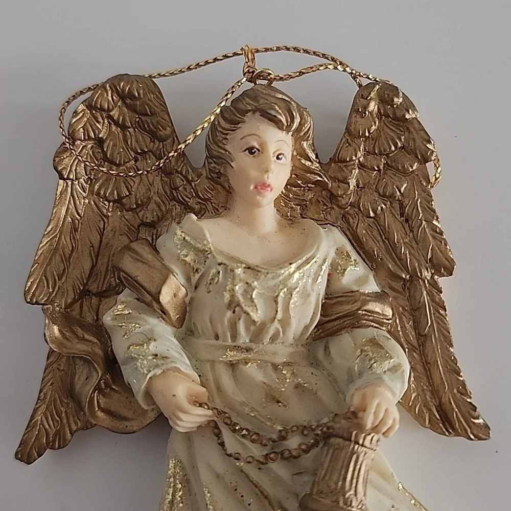 Vintage Angel Christmas Ornament Gold Wings Resin Holiday Tree Decor